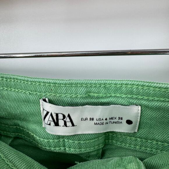 Zara Marine Jeans Green Wide Leg Cropped Denim Pants Raw Hem Women’s Size 4 - Picture 3 of 6